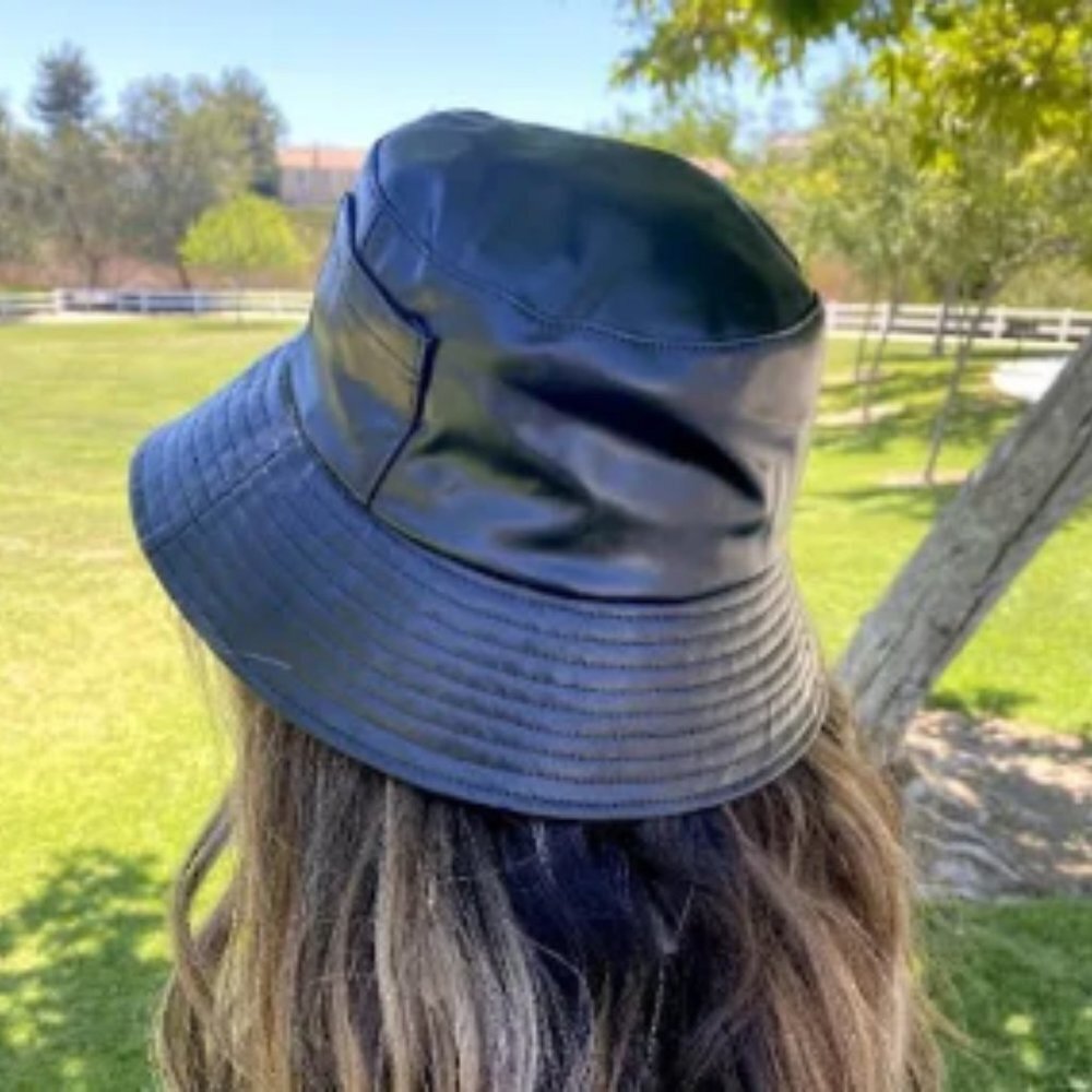 Unisex Leather Bucket Hat One Size Quilted English Street Wear Floppy Sun Black
